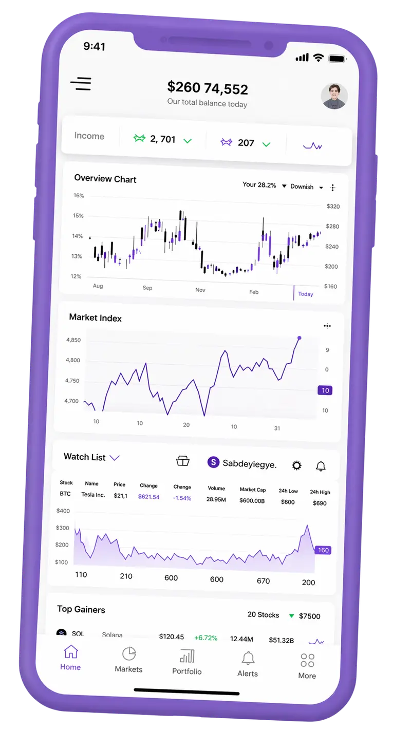 Mobile app showing portfolio overview
